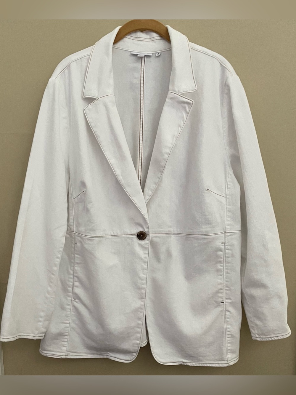 Chico's Denim Blazer White Stretch Jacket Single Button Size 3 XL